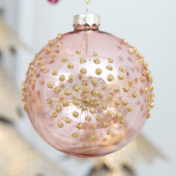 Weihnachtskugel  m. Glitzerpunkten, 8cm, rosa