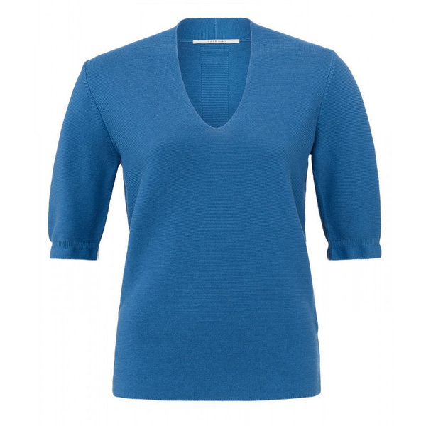 YAYA Kurzarm-Pullover mit V-Ausschnitt, BRIGHT COBALT BLUE, Gr. S-XL